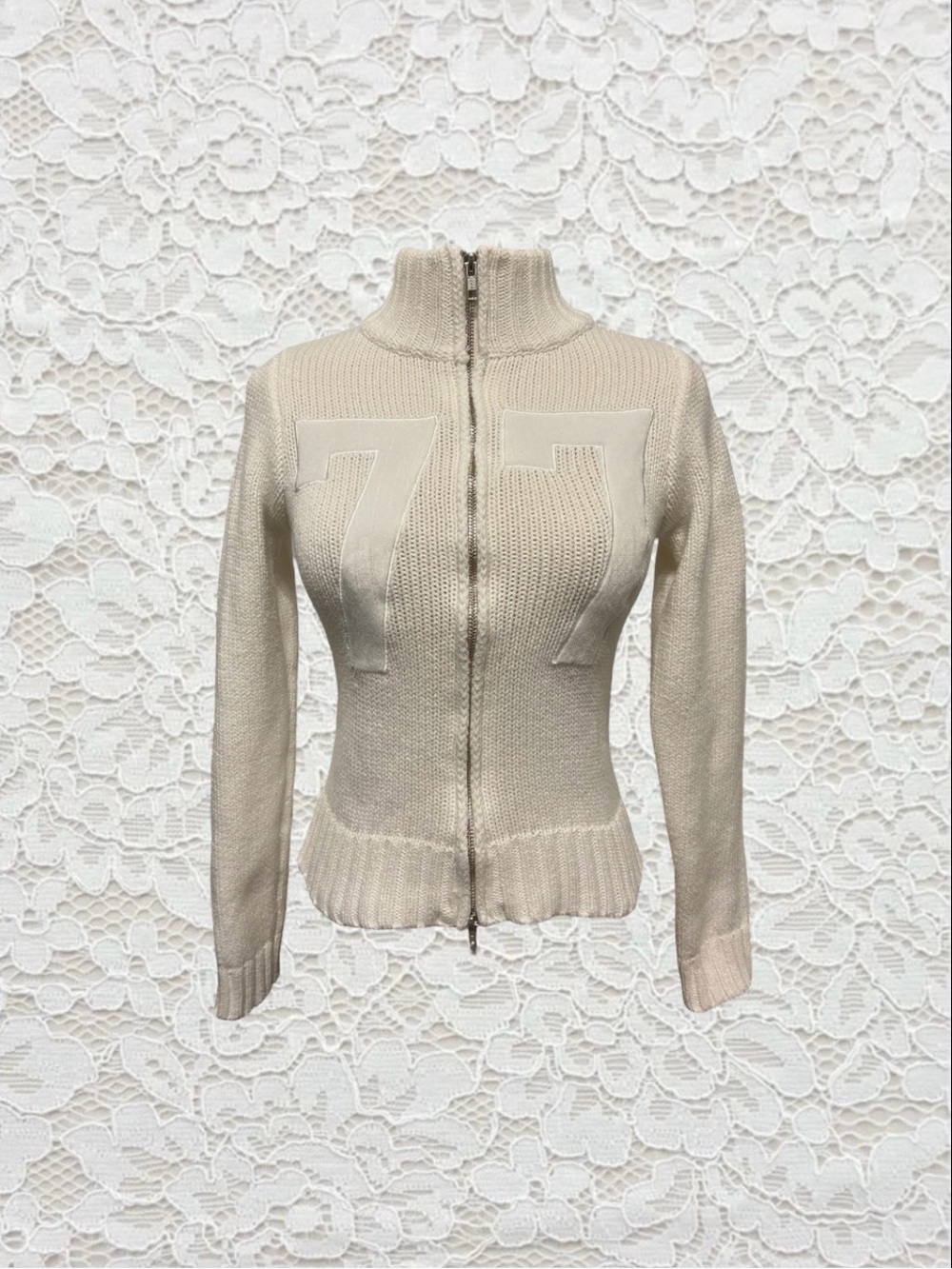 princess polly vintage inspired zip up sweater with varsity number